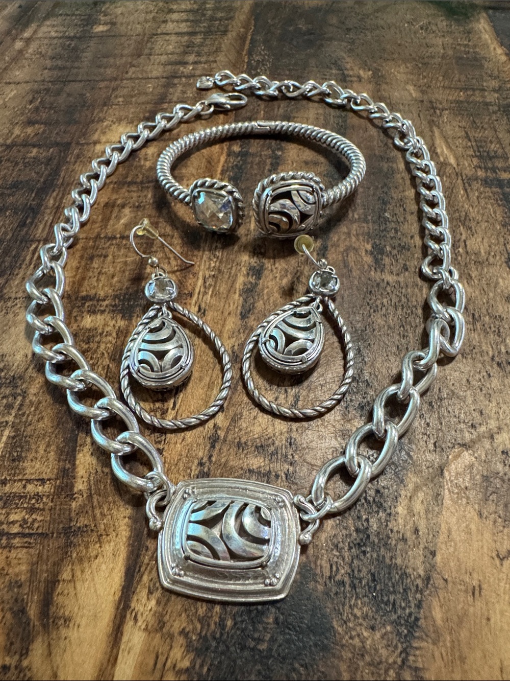 Brighton Silver-Tone Swirl Pendant Necklace with Teardrop Earrings